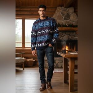 Jersild Vintage Knit UNISEX Winter Moose Sweater Size L